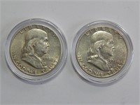 (2) Ben Franklin Half Dollars 1950, 90% Silver