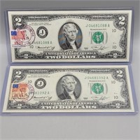 2 1976 $2 BILLS W STAMPS GEM BU