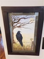 CROW WATERCOLOR SIGNED LINDSEY MAY MEIRICH FRAMED