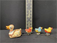 Vintage TPS Japan Tin Mechanical Toy Ducks