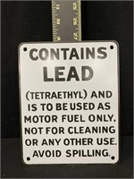 Contains Lead Porcelain Gas Pump Sign