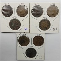 9 INDIAN HEAD PENNIES 1888, 89, 90, 91, 92, 93