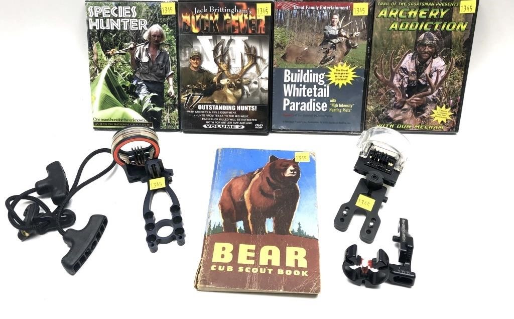 Lot: Archery accessories and DVDS- includes