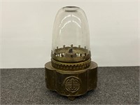 Antique Brass Chinese Opium Oil Lamp, Glass Shade