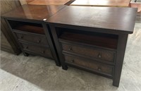 Pair of dark wood nightstands with 2 drawers and