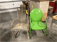 Metal Lawn Chair & Hickory Rocking Chair