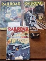3 RAILRAOD MAGAZINES, A BUTTON, AND PEICE OF COAL