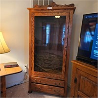 Oak Cabinet with Glass Shelves