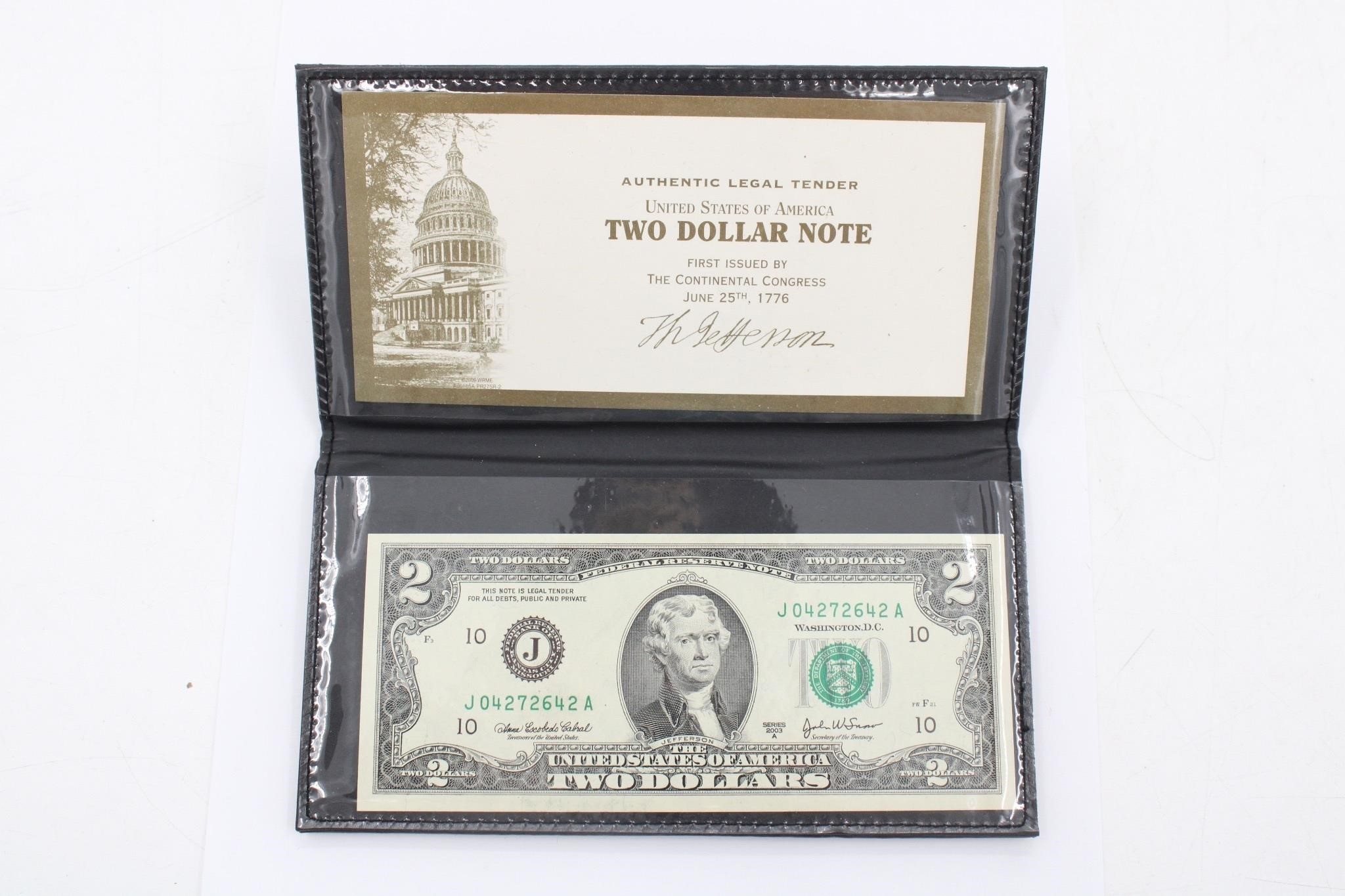 Uncirc 2003 Jefferson Two Dollar Bill w/ Folio