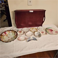Vintage Dishware Lot with Wooden Tray