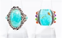 Jewelry Lot of 2 Sterling Silver Turquoise Rings