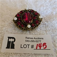 Vintage Brooch with red and white stones