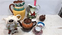 Sm. brown McCoy teapot and Misc. pitchers &