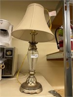 fancy lamp, hollow glass base, mid-size table lamp