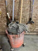 large mop bucket on wheels with 2 mops