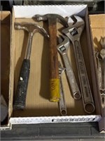 pair adjustable wrenches, small sledge