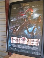 Large framed Pirates of the Carribean poster,signd