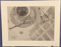 Original Charcoal Still Life Tea Cup  By Berto