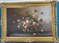 Oil On Canvas Still Life Flowers