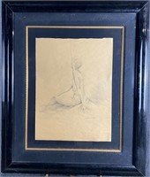 Pencil Etching/drawing Of Sitting Woman