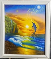 Dolphin Art-serigraph On Canvas