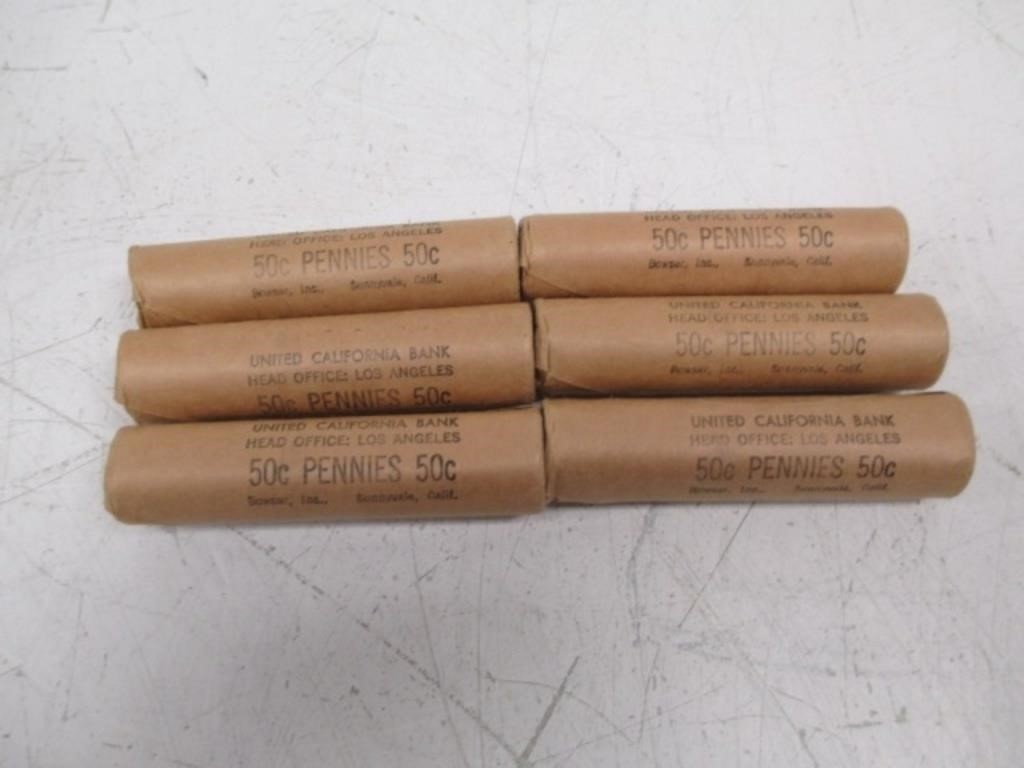 6 Rolls of 1962-D AU Lincoln Memorial Cents in