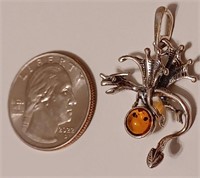 Amber on 925 Sterling Silver Dragon Pendent