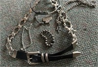 Guys lot belt new & misc necklace ect.