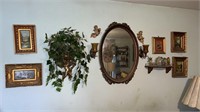 Wall contents-vtg mirror, sconces, old, artwork,