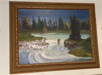 Signed C. Katamay waterfall oil canvas
