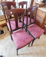4 Wood Chairs with red floral seats