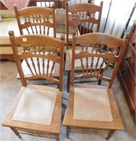 4 Wood Chairs with leather seat pieces