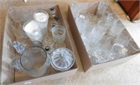 Clear Glassware, cups, candle stands 2 boxes