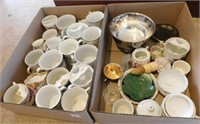 China, cups, plates, some foreign, 2 boxes