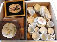 Decorative plates, China, cups plates, 2 boxes