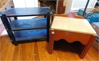 Small Blue bookshelf and wooden stool