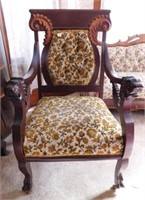 Upholstered Wood Frame, Carved Chair