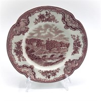 Red and White Transferware Plate
