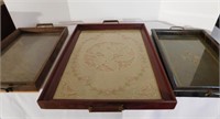 Wood Glass Top Serving Trays (3)