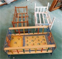 Wood Doll Beds, 1 w/ music box (3)