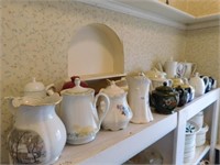 Pitchers, Tea Pots, variety (20+) (one shelf)