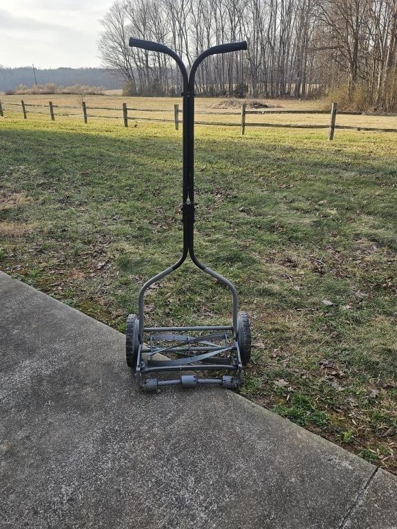 COOL VTG HEAVY STEEL PUSH MOWER-WORKS AND LOOKS