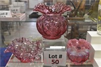(3) pcs. Cranberry Glass: