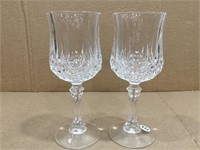 2 Diamond Point Crystal Stemmed Wine Glasses