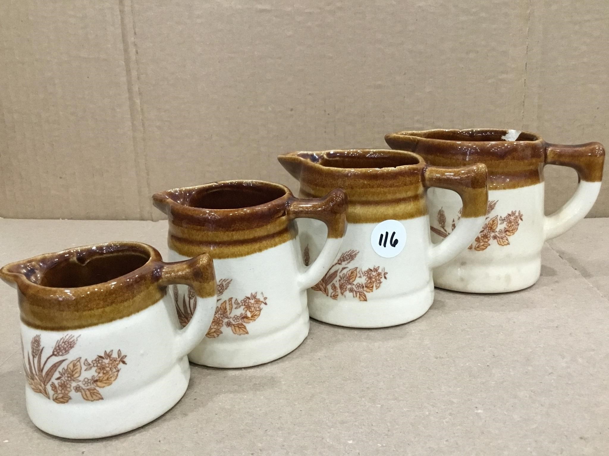 4 vintage Brown Stoneware Pottery tea Creamers