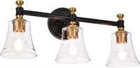 Brass & Black Vanity Light  3 Lights  Clear Glass