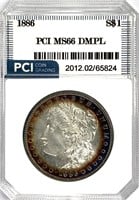 1886 Morgan Silver Dollar MS-66 DMPL  Rim Toning