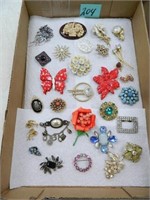 Flat of Vintage Brooches