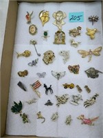 Flat of Vintage Figural Pins