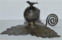 Unusual Antique Silver Inkwell Bird Finial